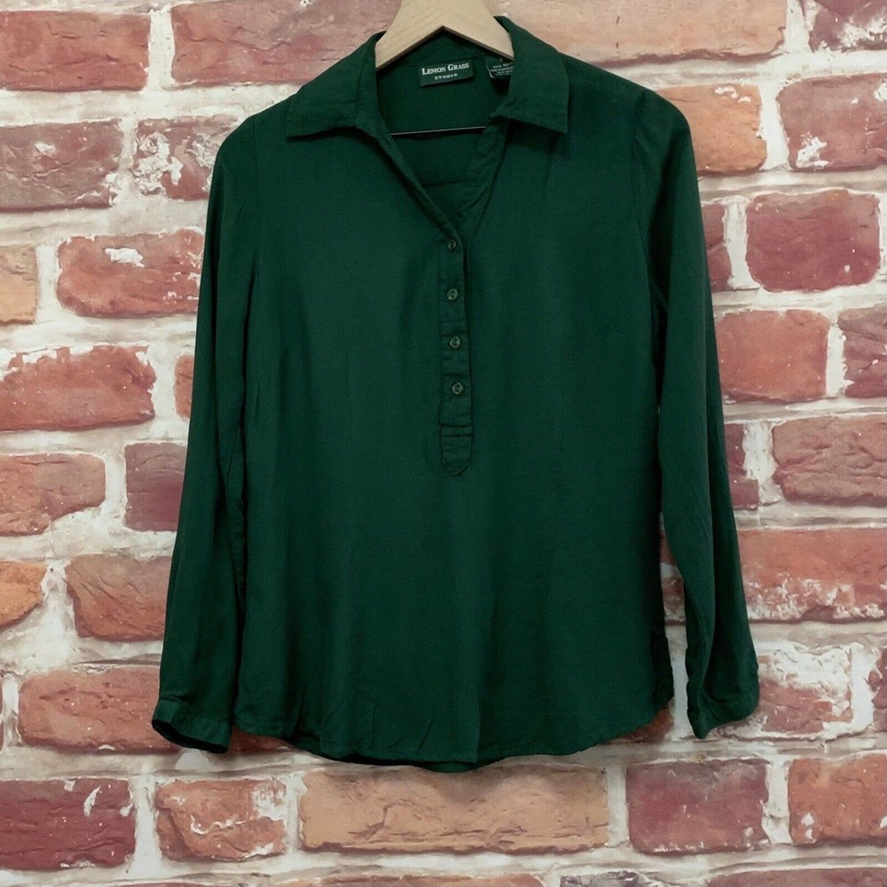 Lemon Grass Studio Top Women's Small Green Casual Pullover Long Sleeve Blouse